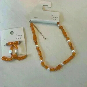 Cute beaded necklace and hoop earrings set College football game day Texas UT